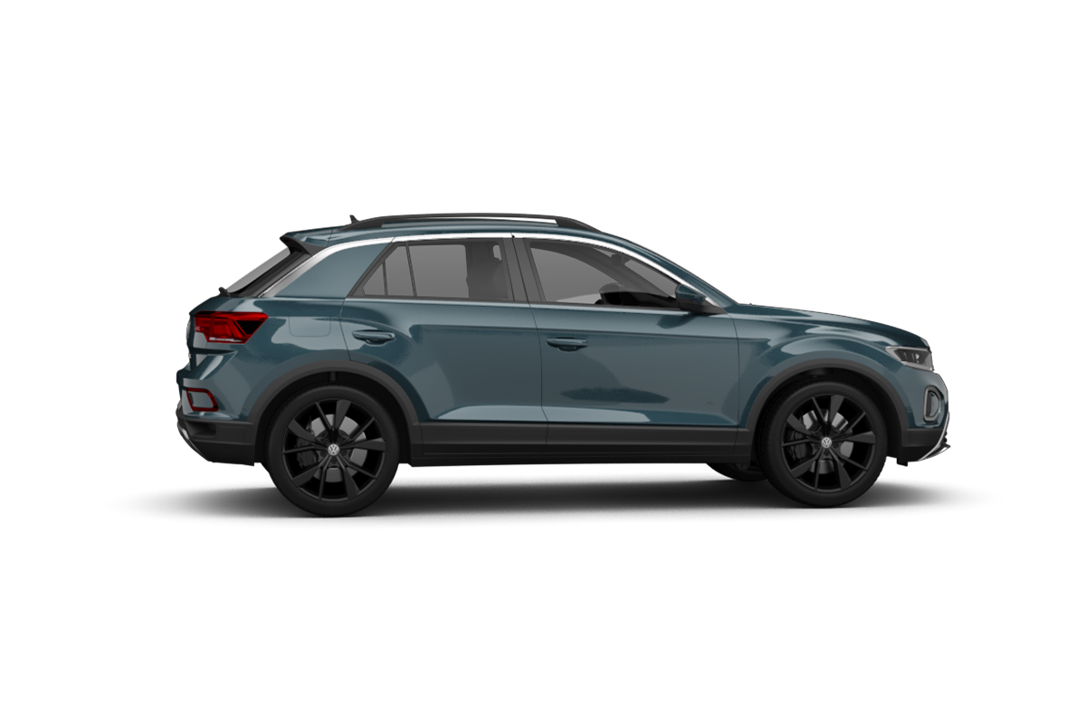 zu sehen ist ein türkiser VW T-Roc von der Seite